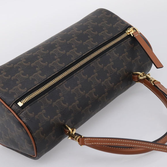 CELINE Macadam Canvas Triomphe Cylinder Bag PVC 2way Brown Gold Auth 203772SAM