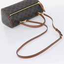 CELINE Macadam Canvas Triomphe Cylinder Bag PVC 2way Brown Gold Auth 203772SAM-8