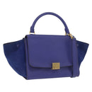 CELINE Trapeze Hand Bag Suede Leather 2way Blue Gold Auth 203775A-1