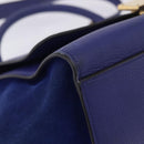 CELINE Trapeze Hand Bag Suede Leather 2way Blue Gold Auth 203775A-12