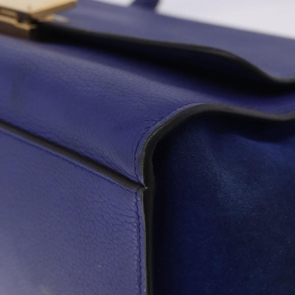 CELINE Trapeze Hand Bag Suede Leather 2way Blue Gold Auth 203775A