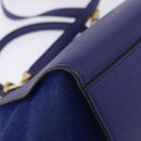 CELINE Trapeze Hand Bag Suede Leather 2way Blue Gold Auth 203775A-14