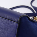 CELINE Trapeze Hand Bag Suede Leather 2way Blue Gold Auth 203775A-15