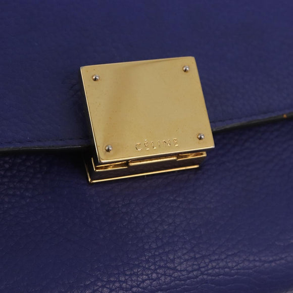 CELINE Trapeze Hand Bag Suede Leather 2way Blue Gold Auth 203775A