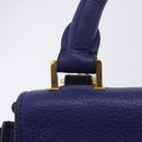 CELINE Trapeze Hand Bag Suede Leather 2way Blue Gold Auth 203775A-18