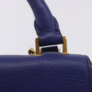 CELINE Trapeze Hand Bag Suede Leather 2way Blue Gold Auth 203775A-19
