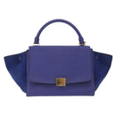 CELINE Trapeze Hand Bag Suede Leather 2way Blue Gold Auth 203775A-2
