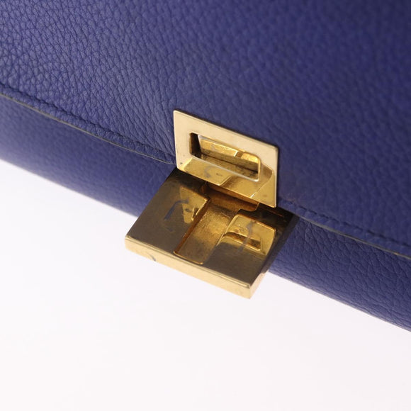 CELINE Trapeze Hand Bag Suede Leather 2way Blue Gold Auth 203775A