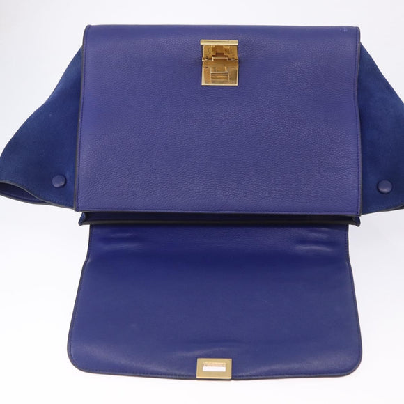 CELINE Trapeze Hand Bag Suede Leather 2way Blue Gold Auth 203775A