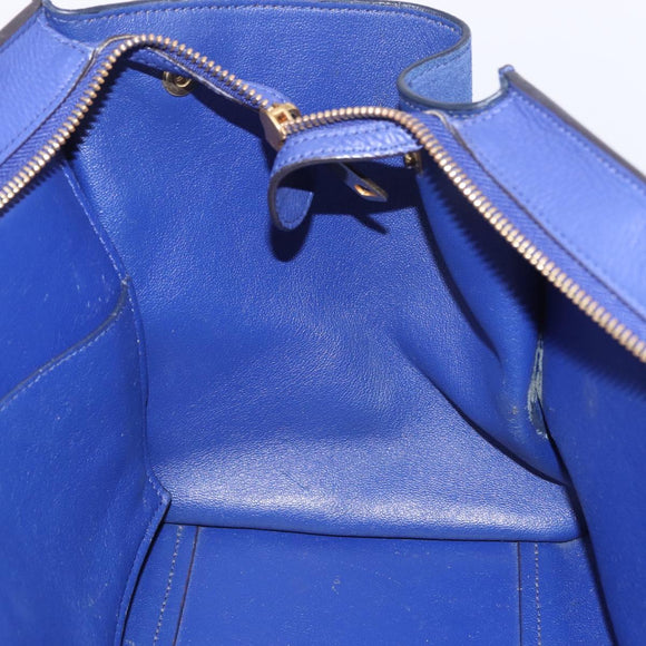 CELINE Trapeze Hand Bag Suede Leather 2way Blue Gold Auth 203775A