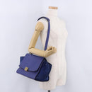 CELINE Trapeze Hand Bag Suede Leather 2way Blue Gold Auth 203775A-33