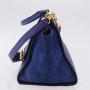 CELINE Trapeze Hand Bag Suede Leather 2way Blue Gold Auth 203775A-4