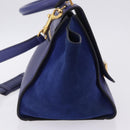 CELINE Trapeze Hand Bag Suede Leather 2way Blue Gold Auth 203775A-5