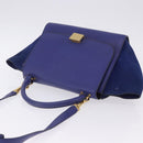 CELINE Trapeze Hand Bag Suede Leather 2way Blue Gold Auth 203775A-6