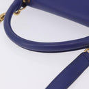 CELINE Trapeze Hand Bag Suede Leather 2way Blue Gold Auth 203775A-7