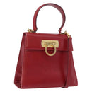 Salvatore Ferragamo Gancini Hand Bag Leather 2way Red Gold Auth 203776-1