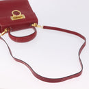 Salvatore Ferragamo Gancini Hand Bag Leather 2way Red Gold Auth 203776-17