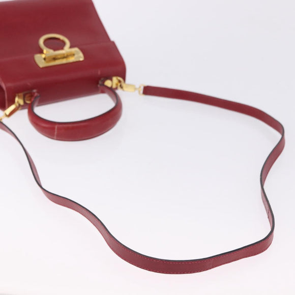 Salvatore Ferragamo Gancini Hand Bag Leather 2way Red Gold Auth 203776