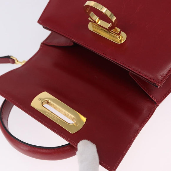 Salvatore Ferragamo Gancini Hand Bag Leather 2way Red Gold Auth 203776