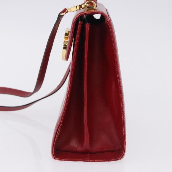 Salvatore Ferragamo Gancini Hand Bag Leather 2way Red Gold Auth 203776
