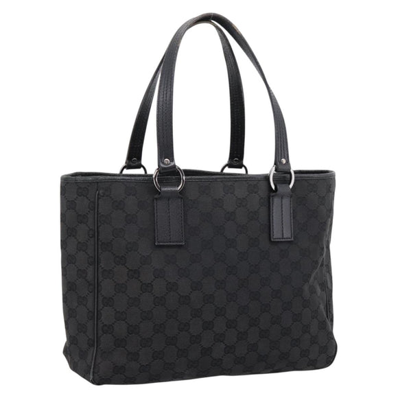 GUCCI GG Canvas Hand Bag Black Silver 113017 Auth 203778