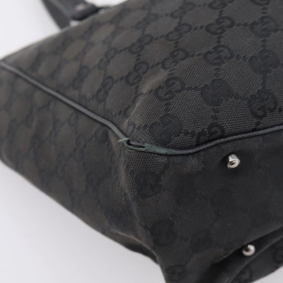 GUCCI GG Canvas Hand Bag Black Silver 113017 Auth 203778