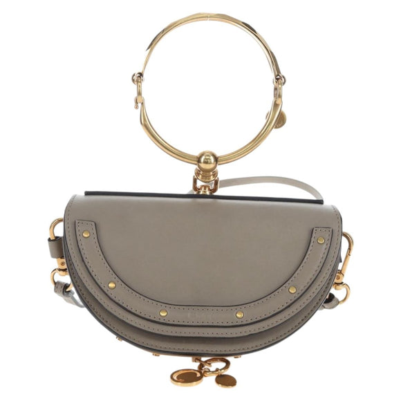 Chloe Nile Minaudiere Hand Bag Leather 2way Beige Gold Auth 203780V