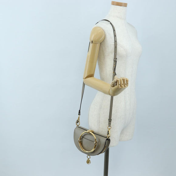 Chloe Nile Minaudiere Hand Bag Leather 2way Beige Gold Auth 203780V