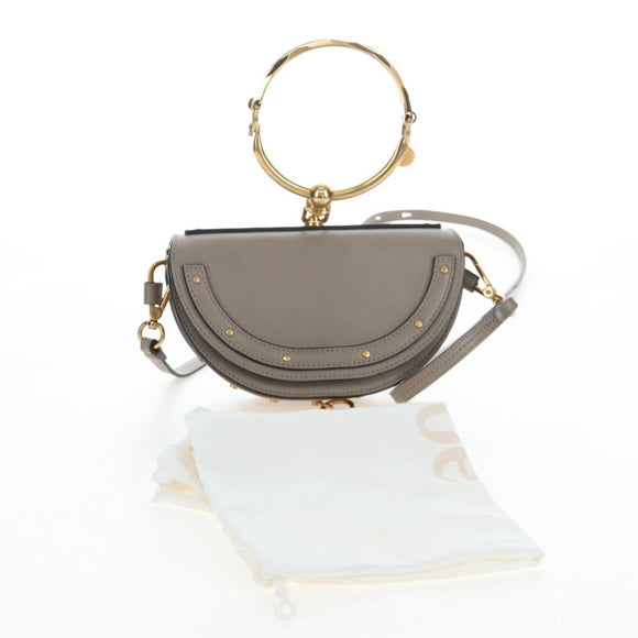 Chloe Nile Minaudiere Hand Bag Leather 2way Beige Gold Auth 203780V