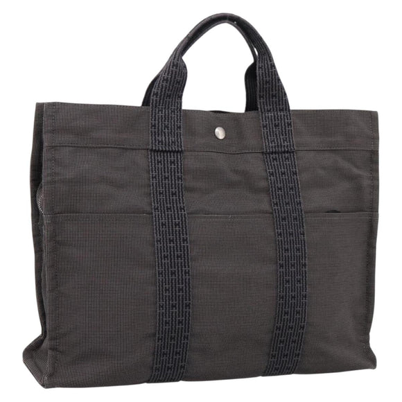 HERMES Her Line Tote MM Tote Bag Canvas Gray Silver Auth 203783