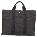 HERMES Her Line Tote MM Tote Bag Canvas Gray Silver Auth 203783-2