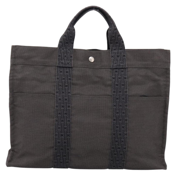 HERMES Her Line Tote MM Tote Bag Canvas Gray Silver Auth 203783