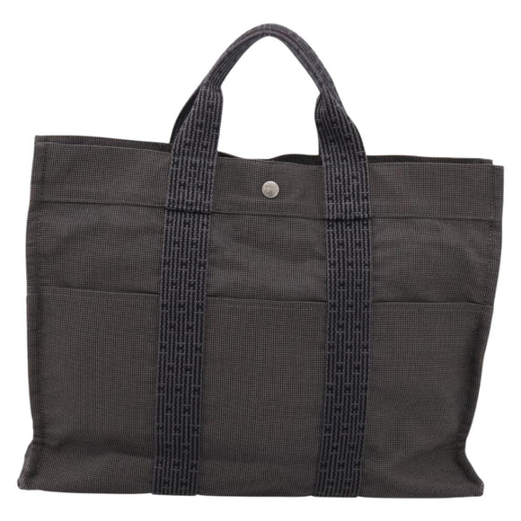 HERMES Her Line Tote MM Tote Bag Canvas Gray Silver Auth 203783