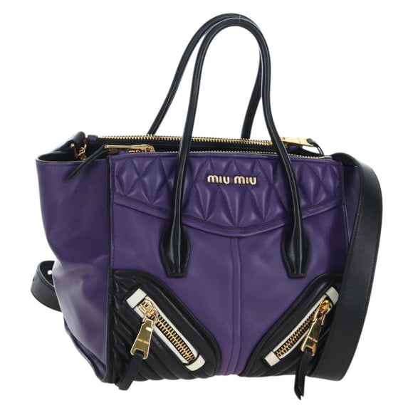 Miu Miu Hand Bag Leather 2way Purple Gold Auth 203786V