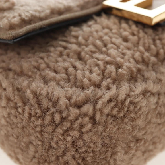 FENDI Baguette Shoulder Bag Shearing 2way Beige Gold Auth 203787SAM