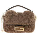 FENDI Baguette Shoulder Bag Shearing 2way Beige Gold Auth 203787SAM-13