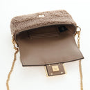 FENDI Baguette Shoulder Bag Shearing 2way Beige Gold Auth 203787SAM-24