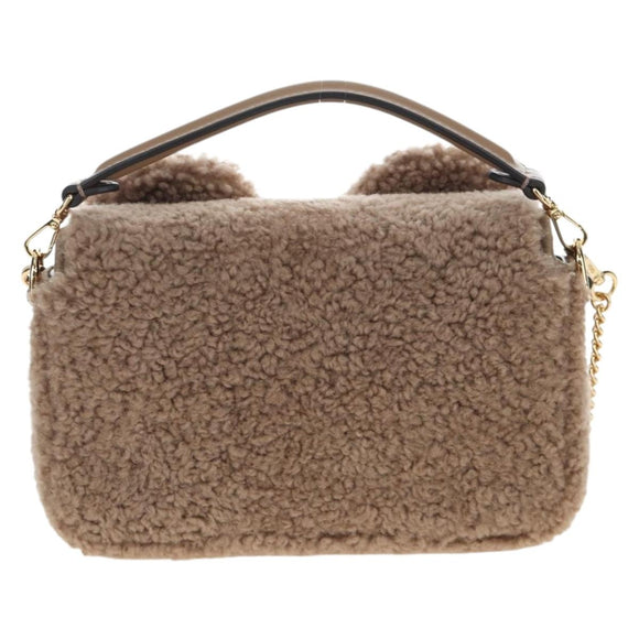 FENDI Baguette Shoulder Bag Shearing 2way Beige Gold Auth 203787SAM