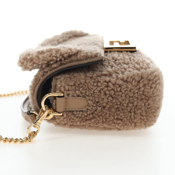 FENDI Baguette Shoulder Bag Shearing 2way Beige Gold Auth 203787SAM