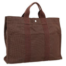 HERMES Her Line Tote MM Tote Bag Canvas Brown Silver Auth 203788-1