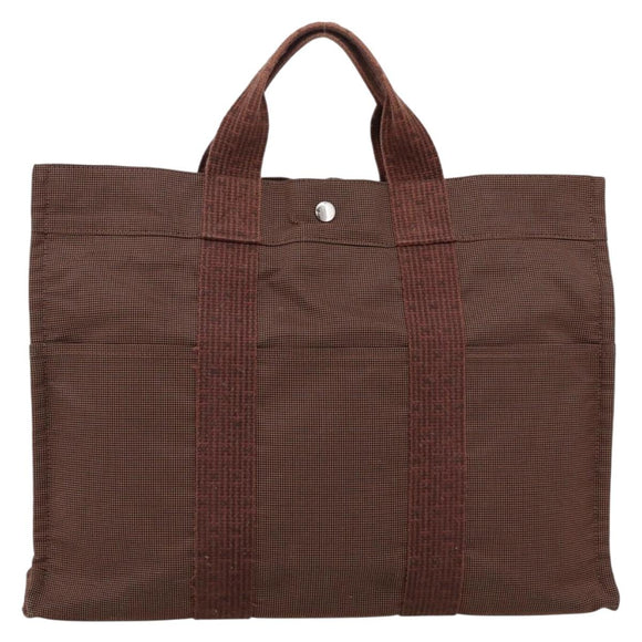 HERMES Her Line Tote MM Tote Bag Canvas Brown Silver Auth 203788
