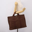 HERMES Her Line Tote MM Tote Bag Canvas Brown Silver Auth 203788-20