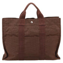 HERMES Her Line Tote MM Tote Bag Canvas Brown Silver Auth 203788-3