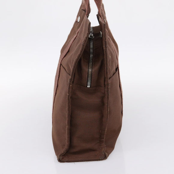 HERMES Her Line Tote MM Tote Bag Canvas Brown Silver Auth 203788
