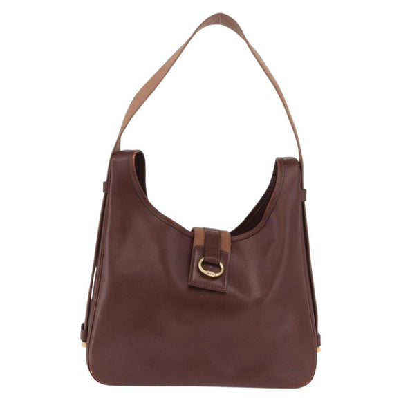 HERMES Sako Courchevel Shoulder Bag Leather Beige Gold Auth 203791A