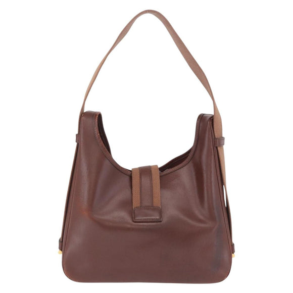HERMES Sako Courchevel Shoulder Bag Leather Beige Gold Auth 203791A