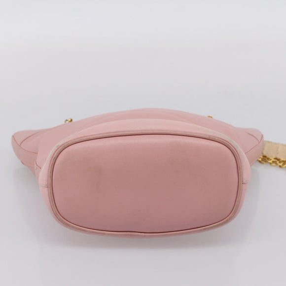 GUCCI Bamboo Chain Shoulder Bag Leather Pink Gold Auth 203792