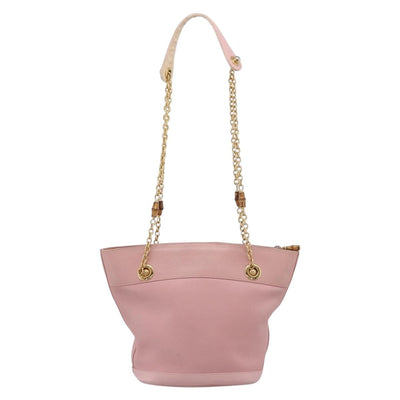 GUCCI Bamboo Chain Shoulder Bag Leather Pink Gold Auth 203792 - 0