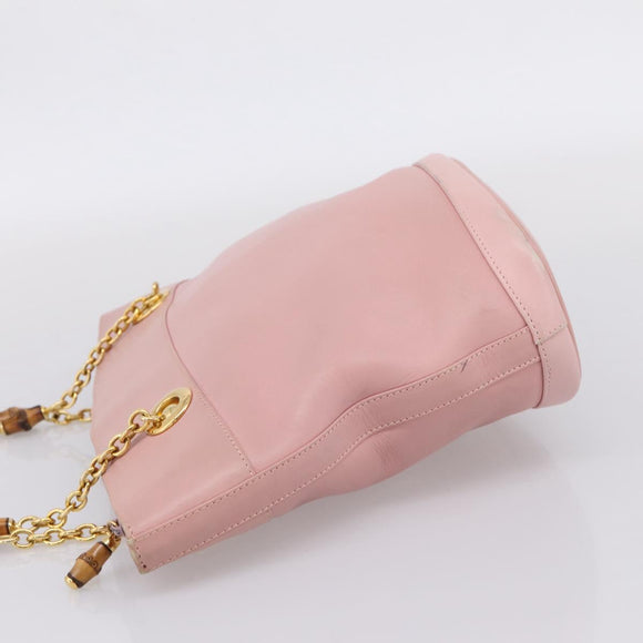 GUCCI Bamboo Chain Shoulder Bag Leather Pink Gold Auth 203792