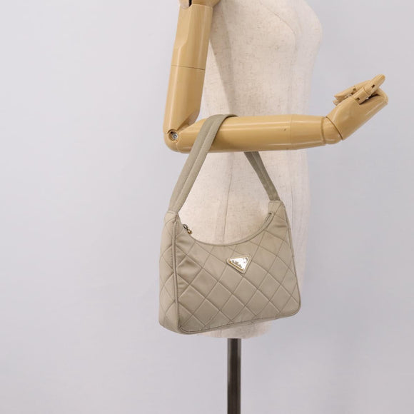 PRADA Hand Bag Nylon Beige Gold Auth 203797A